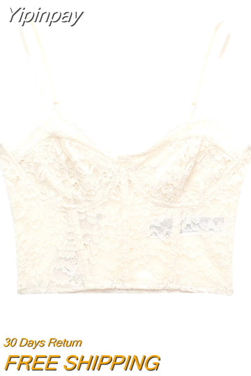Yipinpay 2023 Lace Corset Top Female Black Crop Top Women Cut Out Sexy Tank Top Woman Orange Rosy Backless Summer Bustier Tops Y2k